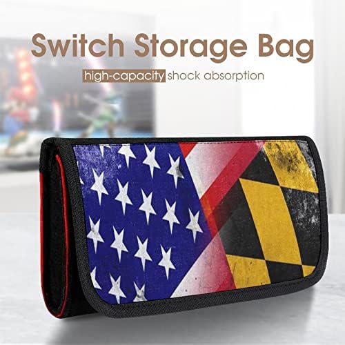Vintage USA e Maryland State Flag Case para Switch Portable Game Console Storage Bag Solder com acessórios para slot