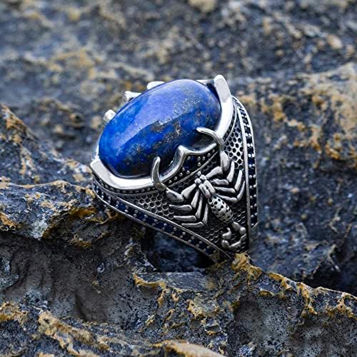 Men Skoomen tocam em 925 Sterling Silver, Lapis Lazuli Silver Ring com caixa de jóias, anel de escorpião punk para homens,