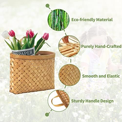 Msoesticc.dl 2 tamanho de cesta de parede de vime, cesta de vime pendurada artesanal, cesta de flores rústicas de madeir