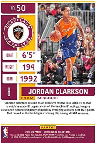 2019-20 Panini Concenders Ticket 50 Jordan Clarkson Cleveland Cavaliers NBA Basketball Trading Card
