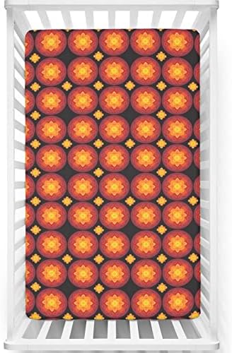 Lençóis mini -berços com tema retro de laranja, lençóis de berço portáteis folhas de colchão de criança macia ajustada