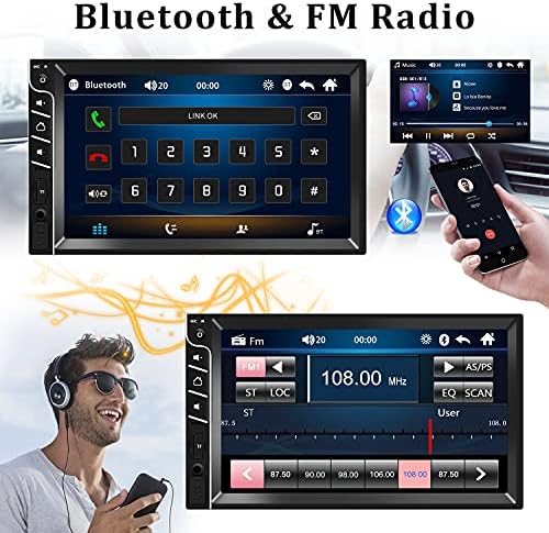 Receptor de estéreo de carro duplo da unidadepsci Tela de toque de 7 polegadas Bluetooth Bluetooth Radio de carro Mãos com câmera