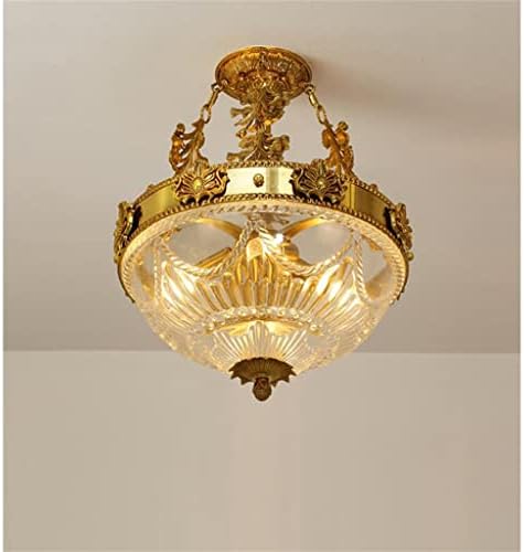 LDCHNH Lâmpada européia de teto de cobre meio teto D42cm Lâmpada de teto de ouro quarto da sala de jantar Lâmpada