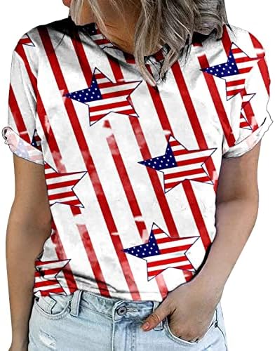 Camiseta de brunch de comigeewa para feminino outono de vela curta manga curta de pisca de pisca de pinça de bandeira de bandeira do dia da independência camisa teen girl 2023