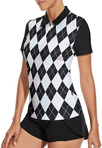 Soneven Feminino de Manga Curta Feminina Camisa de Golfe Americagem Athletic Golf Polo Camisetas Camisas de Tênis seco