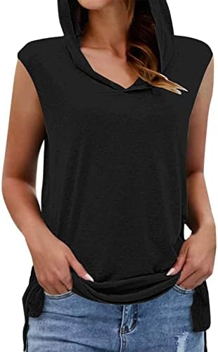 Tampa com capuz Tampa de folga para mulheres - Camiseta feminina sem mangas de verão para exercícios atléticos relaxados respiráveis