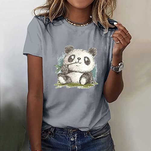 Senhoras de verão Tops de algodão mistura de manga curta Tshirts com dizerem os animais de pulôver gráfico de animais fofos engraçados camisetas
