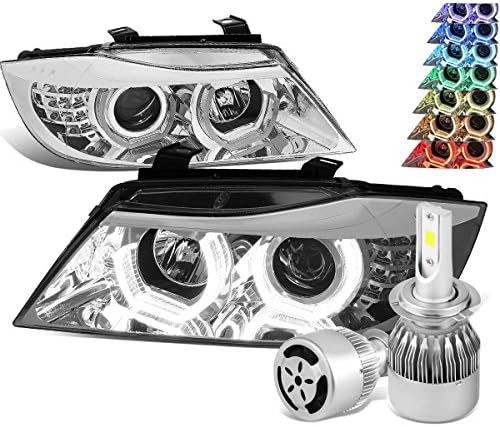 Compatível com BMW E90 3-Série 3D Halo RGB Alterar a cor do projetor Chrome Fartlight Signal + H7 LED Kit Fan