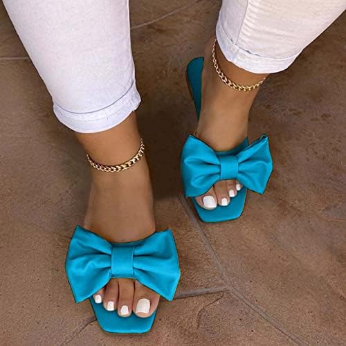 Flippers planos para mulheres Bowknot Square Toe Sandals ao ar livre de verão Sapatos Sapatos Lady Lady Solid Classic