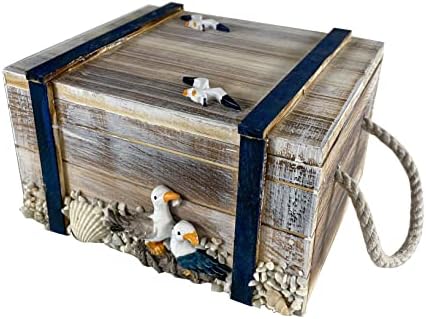 Caixas de jóias de praia Seahug-cosméticos costeiros de vintagem e chave de armazenamento de madeira com armazenamento de madeira com