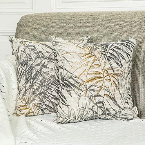 Mika Home Pack de 2 capas de almofadas decorativas aconchegantes, capas de travesseiro de 20x20 para sofá -cama de sofá, padrão de folhas, creme de ouro cinza