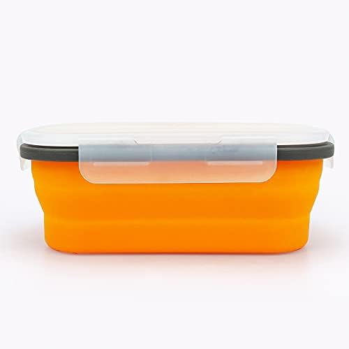 Silicone Lunch Recectista Bento Caixa, recipientes de armazenamento de alimentos dobráveis ​​com tampas herméticas e garfo 2in1,