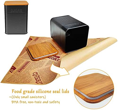 Kit Upra Bread Box, caixa de pão com tampa extra de tábua de bambu, suporte para economia de espaço, lixeira de metal - vintage retro, biscoito, para bancada de cozinha, jarro de armazenamento, decoração 13 7.1 4.7 , conjunto de 4