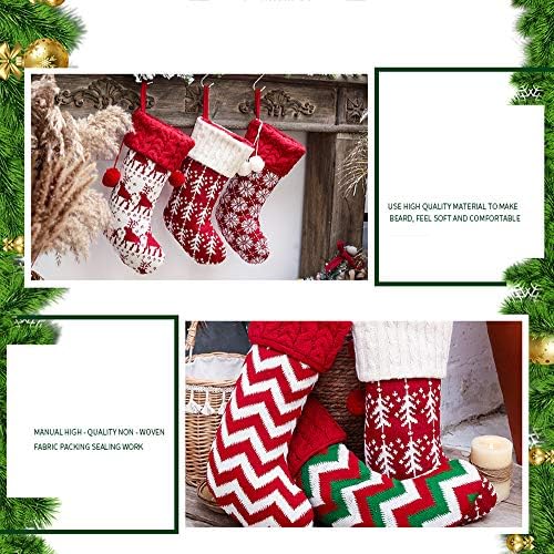 Aikenr 3 pcs meia de Natal, meias de natal de pelúcia branca para lareira de decoração de casa