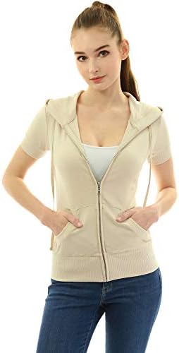 Amélieboutik feminino algodão mistura capuz zip up kangaroo bolso de manga curta