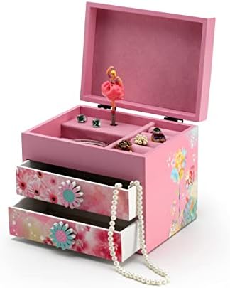 Tema floral de madeira rosa 18 Nota Ballerina Music Box - Muitas músicas para escolher - The Little Drummer Boy