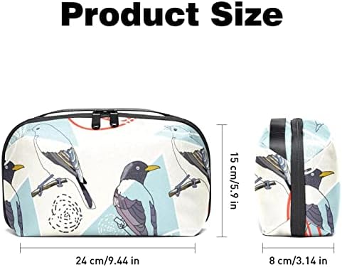Organizador eletrônico Small Travel Cable Organizer Bag para discos rígidos, cabos, carregador, USB, cartão SD, geometria floral de aves retrô moderno