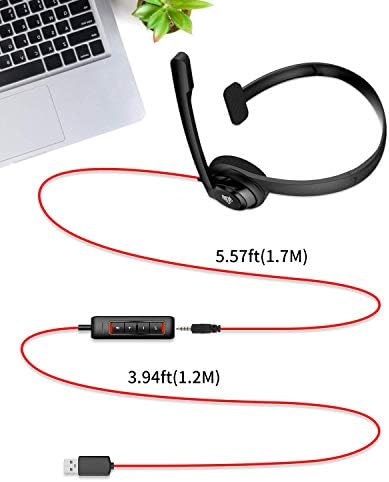 Fone de ouvido USB NUBWO HW02 com cancelamento de ruído de microfone e controle em linha, super leve e Ultra Comfort