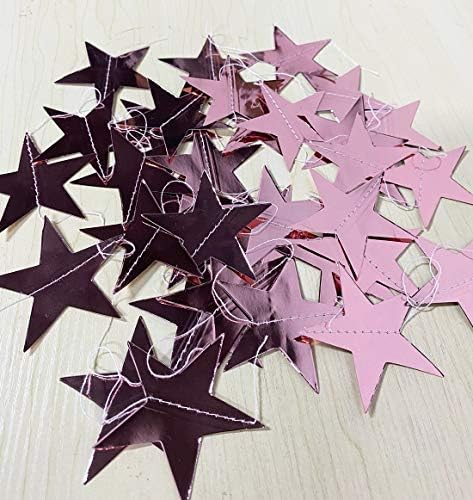 Carecheer Glitter Star Paper Garland Banner Decoration, 80 pés Brilhando de estacas de Bunting Blornt Bunting Banner Banner para noivado Casamento de casamento Decoração de aniversário de aniversário de bebê, ouro rosa