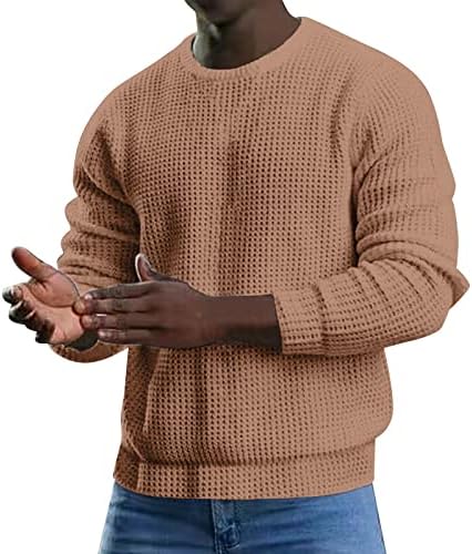 Pullover de malha de waffle masculino Spring Slim Fit Sweater Sweater Sweater Crewneck Jaquard Plaid Muscle Fit