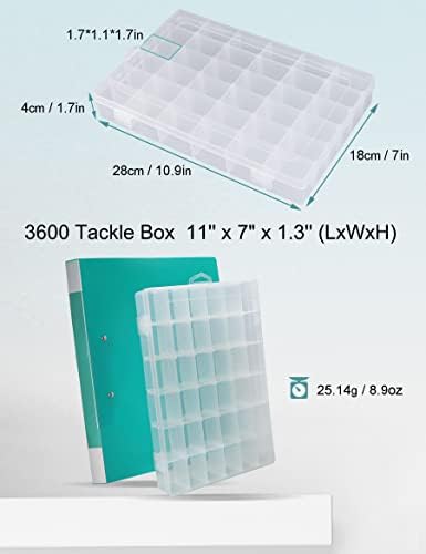 Organizador de contas AvlCoaky 2 Pacote 3600 Organizador de caixa de tackle Clear Organizer Box 36 Grades Caixa de armazenamento de