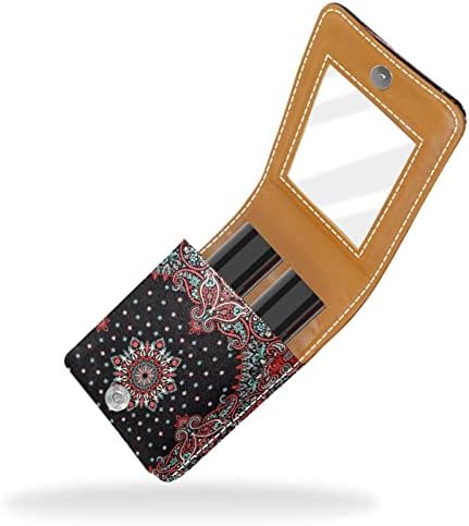 Mini estojo de batom com espelho para bolsa, ornamento Paisley Bandana Print Portable Case Holder Organization