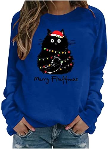 Tunuskat feminino engraçado natal moletom de fluffmas alegre camisas de manga longa camisetas gráficas de gato gordo fofo tops de