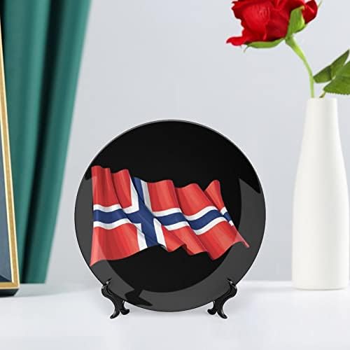 Placa decorativa da bandeira da Noruega Placa de cerâmica redonda Placa de porcelana com estandimento para decoração de casamento de festa