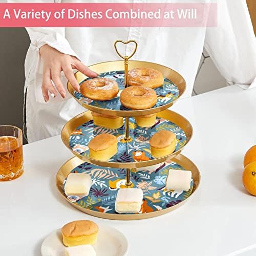 3 Placa de fruta de cupcakes de 3 camadas de sobremesa Plástico para servir suporte de exibição para casamento de aniversário Decorações de chá de chá de chá de bebê redondo, padrão de selva de cachorro fofa