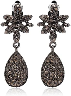 Gun Black Crystal Teardrop Dangle Clip em brincos para mulheres - perifairy vintage boêmio retro gótico punk brincos jóias