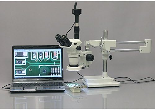 AMSCOPE ZM-4TNW3 Microscópio de zoom de estéreo trinocular profissional, EW10X e EW25X, ampliação 2x-225x, objetivo de zoom de