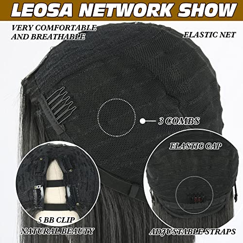 Leosa reta V Parte peruca upgrade sintética de cabelo u Parte de cabelo para mulheres negras Mulheres pretas Half peruca longa Veira