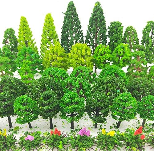 Tazimi 60 peças Modelo árvores de 1,36-6 polegada Modelo misto de árvore de árvore de árvores Arquitetura árvores falsas para artesanato
