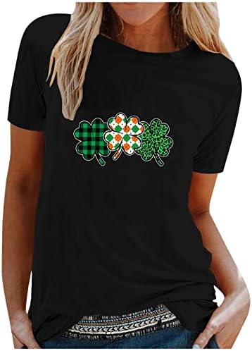 Camiseta do Dia de São Patrício feminino Crewneck Casual Camisas macias de manga curta Blouses de verão camisetas xadrezes shamrock