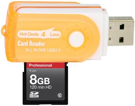 8GB CLASSE 10 CARTÃO DE MEMÓRIA DE VELOCIDADE DE HIGH SDHC PARA PANASONONONIC CORMcorder HDC-SX5BNDL PV-GS83. Perfeito para filmagens e filmagens contínuas em alta velocidade em HD. Vem com ofertas quentes 4 a menos, tudo em um leitor de cartão USB giratório e.