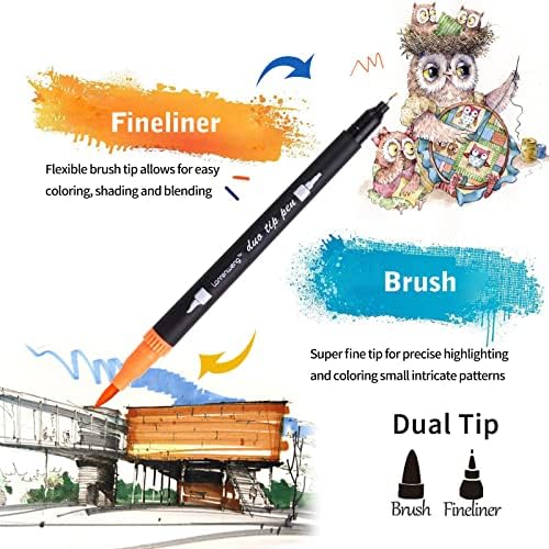 Lanrenweng 120 Pintura de pacote Conjunto de caneta 100 Duo colorido Marcador de caneta Marcador de caneta e 20 cores