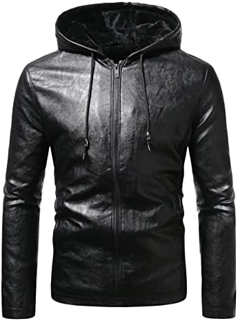 Maiyifu-gj lã de lã Faux capuzes de couro FAUX zip up motocicleta retrô com capuz