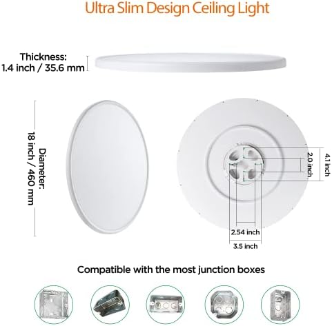 Controle remoto Taloya Luz de teto LED de montagem, luminária redonda de 18 polegadas 40w, 3000 ~ 6500k Luz branca+2000k