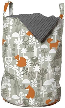 Bolsa de lavanderia de Fox Ambesonne, silhuetas de laranja em florestas de inverno Flores e ervas de estilo da floresta desenhada,