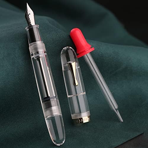 Erofa Majohn C4 Eyedropper Fountain Pen Pennib, canetas de escrita de grande tamanho de acrílico transparente para