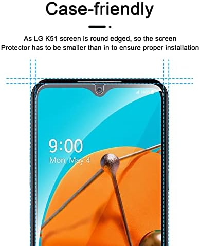 Coolpow 【3+3 pacote】 Projetado para o protetor de tela LG K51 Filme de vidro temperado, 9H, dureza, Ultra HD, resistente a arranhões,