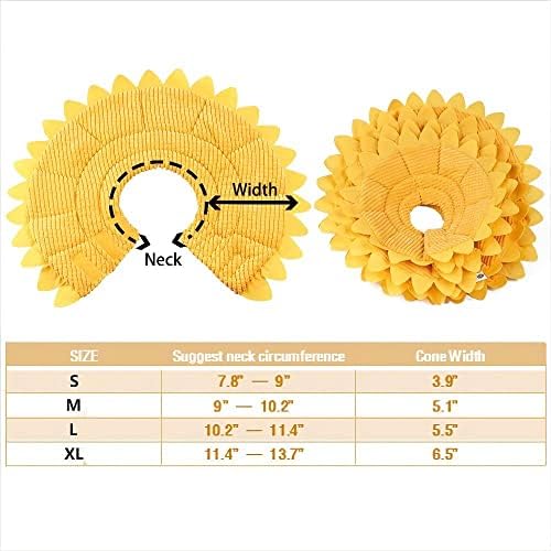 Cola de cone de cão de gato, colarinho de girassol e gato de cachorro após cirurgia, colarinho de recuperação de cão de cone macio, gato de gato elizabetano colarinho
