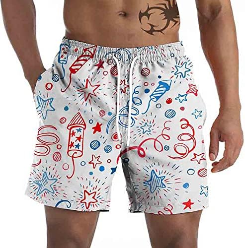 Mens shorts masculinos de praia masculino shorts casuais 3d Quarto de julho Padrão de bandeira Retro Beach Plaid Board Board