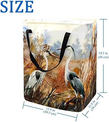 Aves garças em Reed Autumn paisagem estampa de lavanderia dobrável, cestas de lavanderia à prova d'água de 60L
