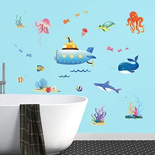 Decálmile sob o mar Decalques de parede submarinos de baleia Whallefisfish adesivos de parede de banheiro decoração de parede do quarto