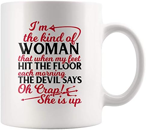 Caneca de café inspiradora engraçada para mulheres Oh porcaria ela está acordada 11 oz de novidade tema copo de café caneca ótima para a mãe solteira demônio mulher empoderada mulher canecas brancas