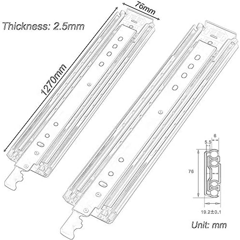Draw Slides Slides industriais pesados, dispositivo de tração da gaveta, suporte inferior da gaveta, rolamento de trilho de três seções, lâminas de bola, extensões de gaveta com fechaduras, aço com laminação a frio, 76 mm de largura, podem suportar 220k
