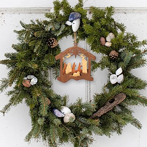 Creawoo Nativity Christmas Tree Ornings, Navity Scens Decorações, ornamentos de madeira pendurada, presente de inspiração religiosa