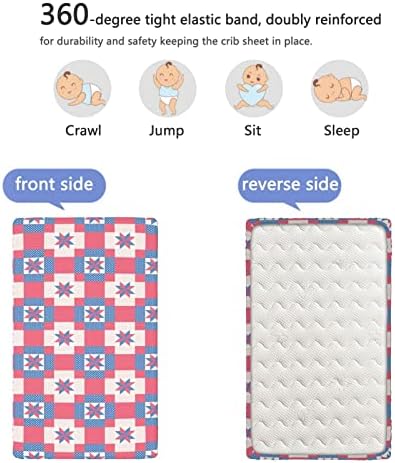 Pastel com tema de mini folhas de berço, lençóis de berço portáteis lençóis macios e respiráveis ​​para meninas para meninas, 24 “x38“, azul branco e rosa