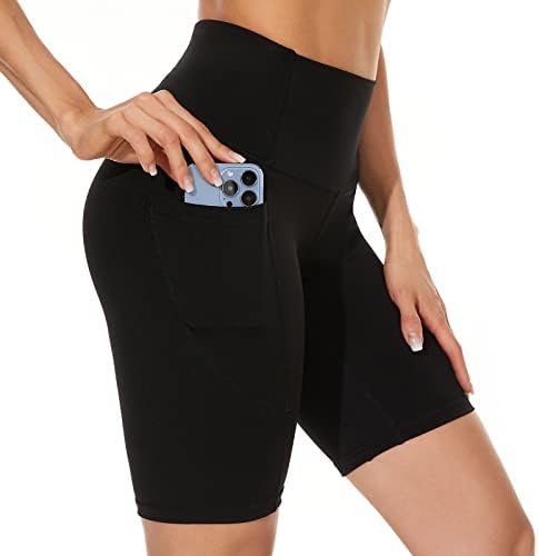 shorts de motociclista da cintura alta do CCKO para mulheres; Treino de shorts de ioga com bolsos; Shorts de leggings
